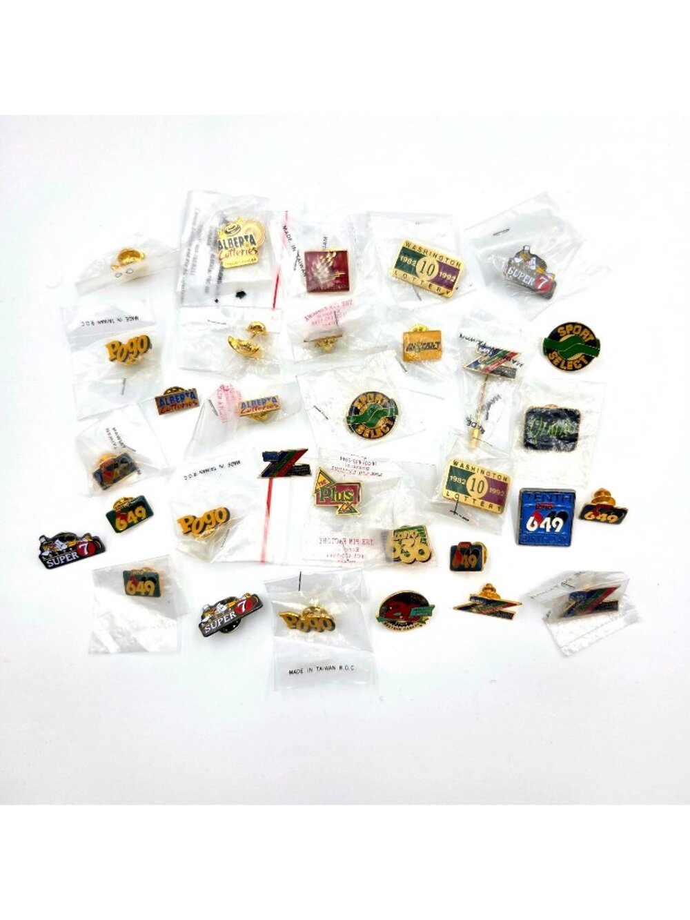 Vintage Lottery Lapel Pins Lotto 649 Alberta Lotteries Lotto Super 7 Lot Of 32